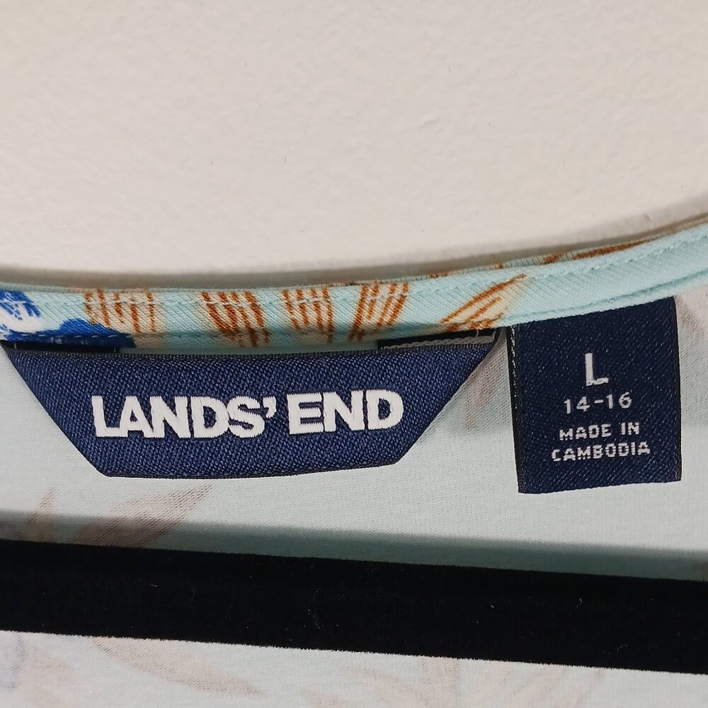 Lands' End Large Floral Print Twist Front Dress, Cap Sleeves, Aqua Blue/Navy - Picture 2 of 16